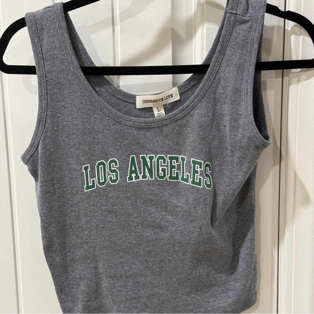 Obsessive Love Los Angeles Crop Tank Top Gray Size L Graphic Sleeveless